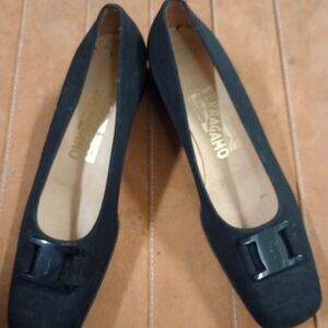 SALVATORE FERRAGAMO ,Women Low Heel Suede Black Shoes Size